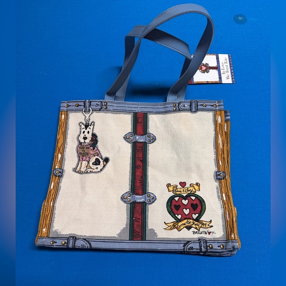 NWT Brighton In Love We Trust Promo Tote Bag Canvas Blue Leather Handles - Picture 6 of 15